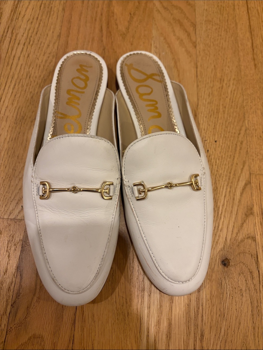 Sam Edelman White Leather Slip-On Mule with Gold Horsebit